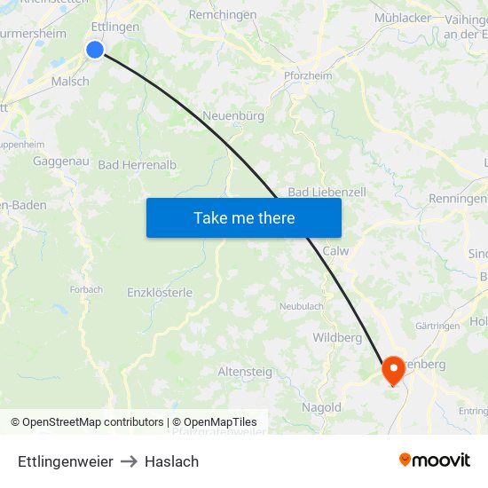 Ettlingenweier to Haslach map