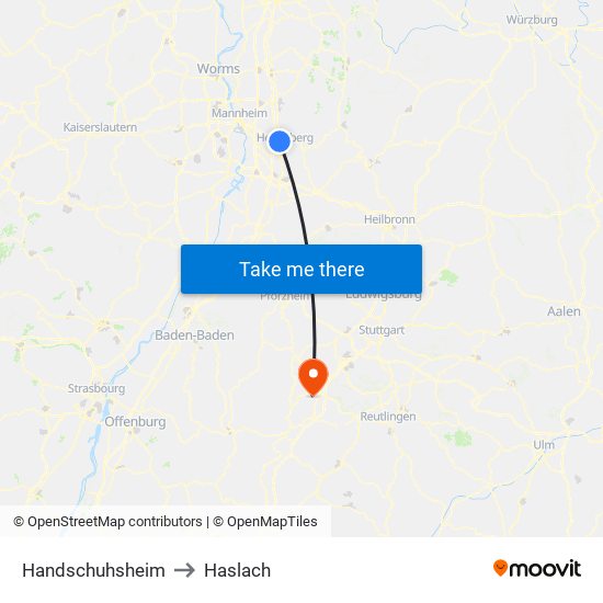 Handschuhsheim to Haslach map