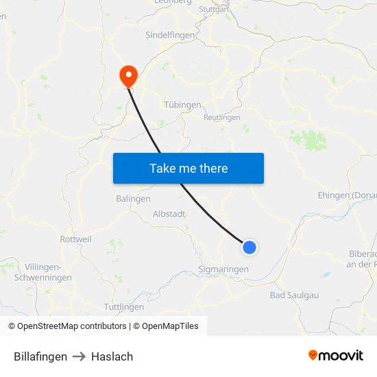 Billafingen to Haslach map