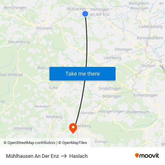 Mühlhausen An Der Enz to Haslach map