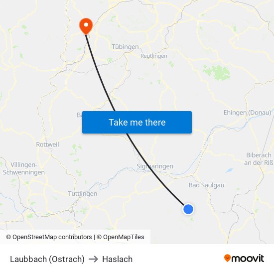 Laubbach (Ostrach) to Haslach map