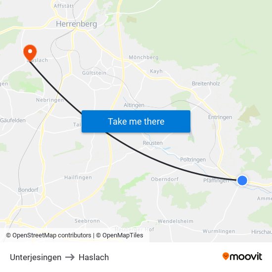 Unterjesingen to Haslach map