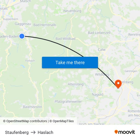 Staufenberg to Haslach map