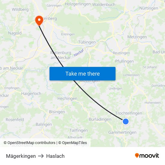 Mägerkingen to Haslach map