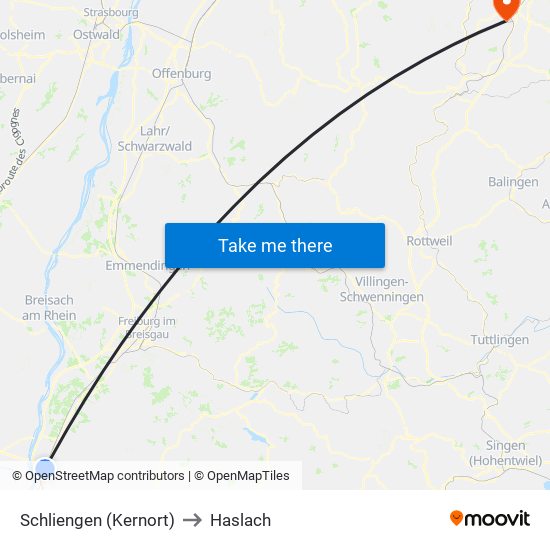 Schliengen (Kernort) to Haslach map