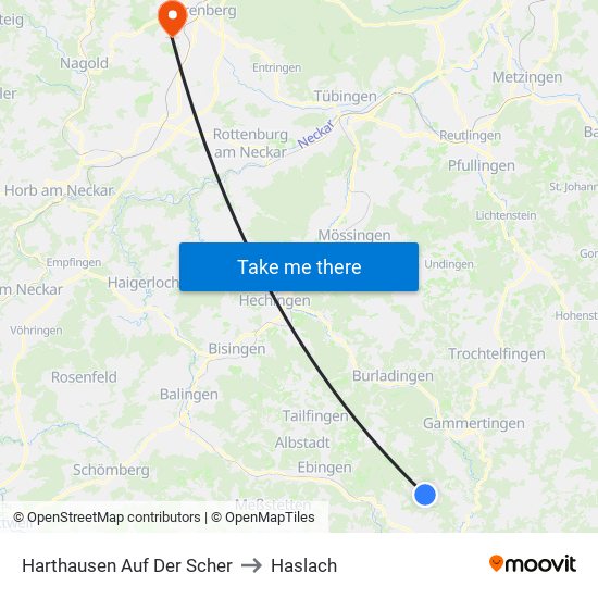 Harthausen Auf Der Scher to Haslach map