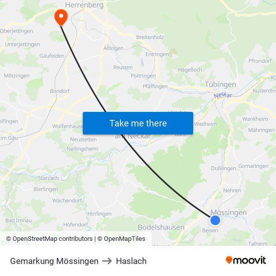 Gemarkung Mössingen to Haslach map