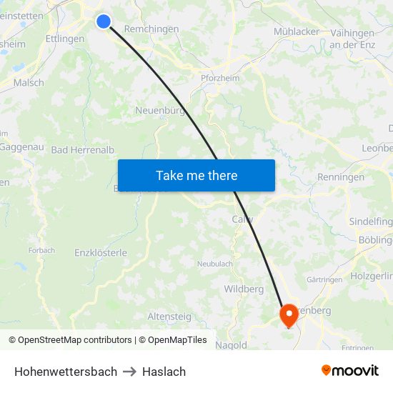 Hohenwettersbach to Haslach map