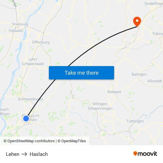 Lehen to Haslach map