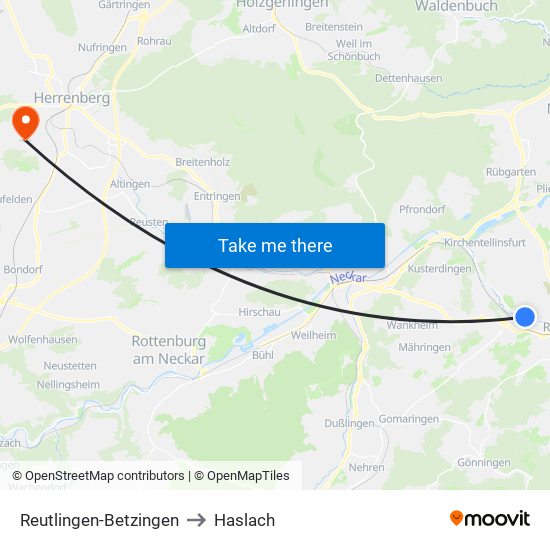 Reutlingen-Betzingen to Haslach map