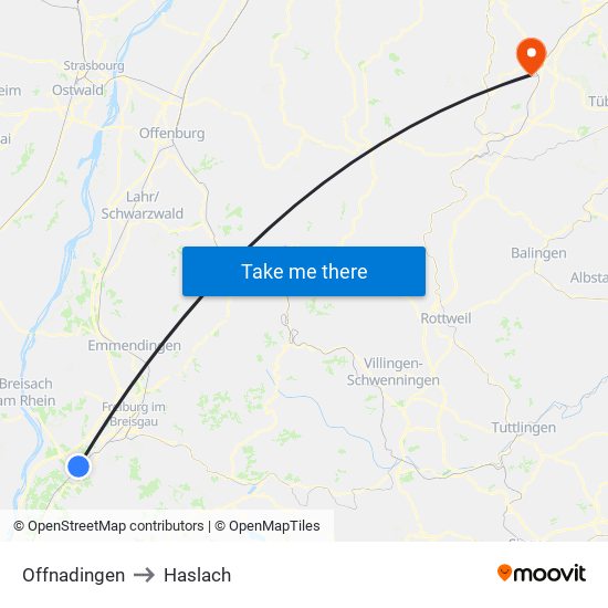 Offnadingen to Haslach map