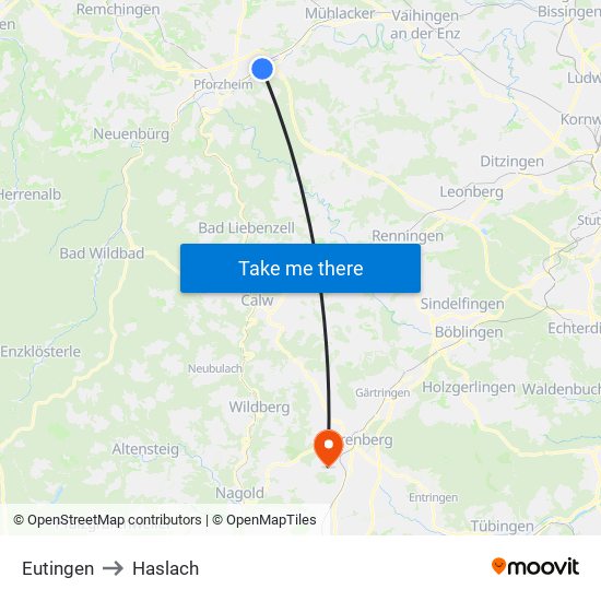 Eutingen to Haslach map