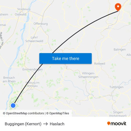 Buggingen (Kernort) to Haslach map