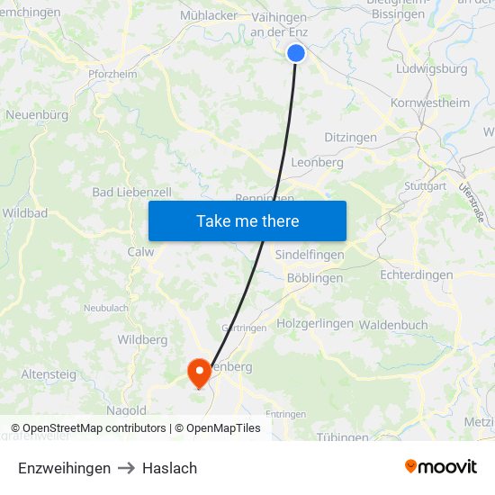 Enzweihingen to Haslach map