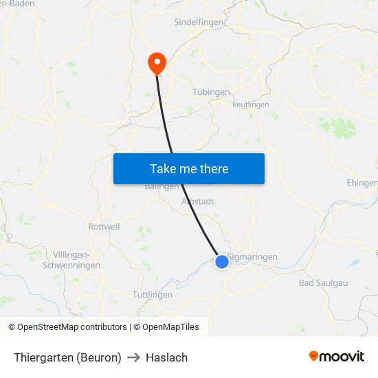 Thiergarten (Beuron) to Haslach map