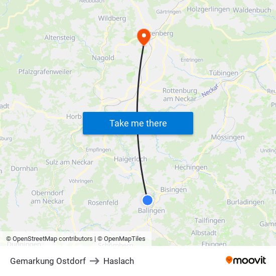 Gemarkung Ostdorf to Haslach map