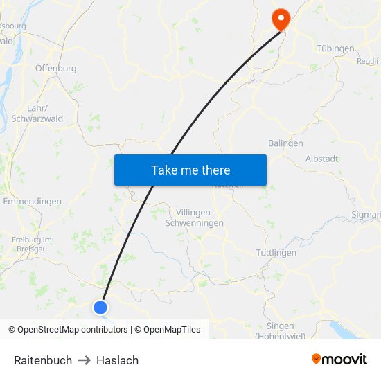 Raitenbuch to Haslach map