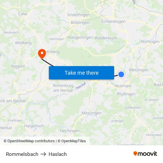 Rommelsbach to Haslach map
