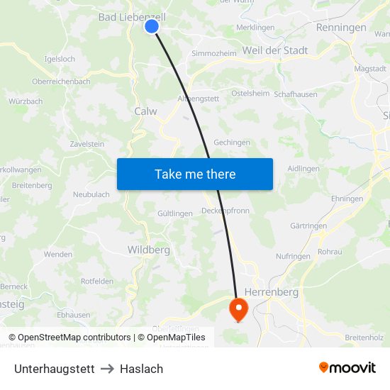 Unterhaugstett to Haslach map