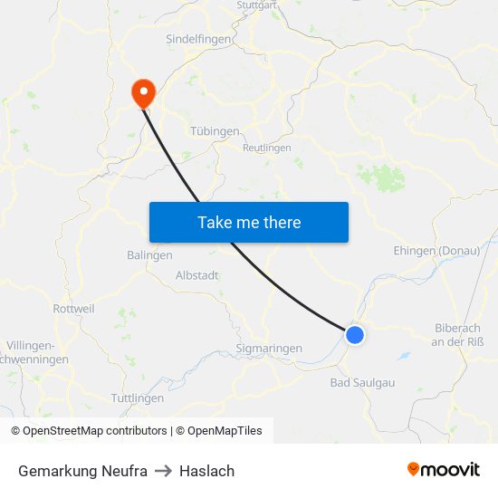 Gemarkung Neufra to Haslach map