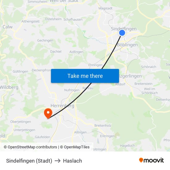 Sindelfingen (Stadt) to Haslach map