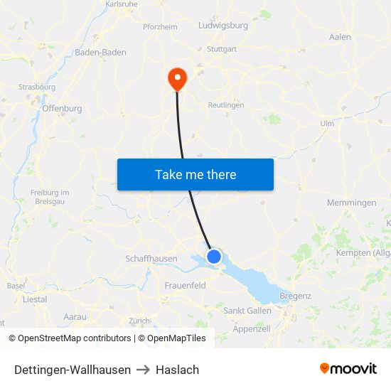 Dettingen-Wallhausen to Haslach map