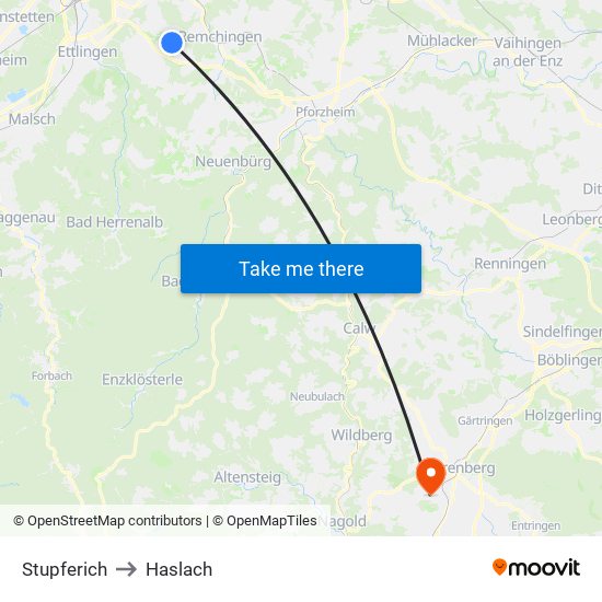 Stupferich to Haslach map