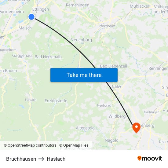 Bruchhausen to Haslach map