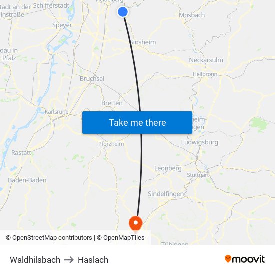Waldhilsbach to Haslach map
