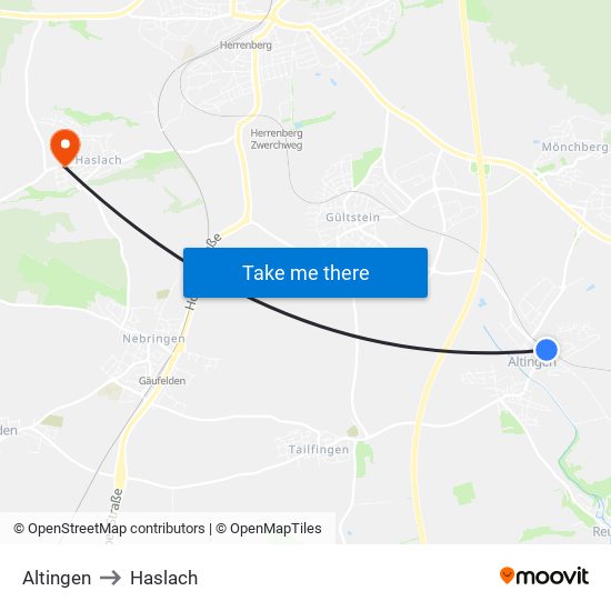 Altingen to Haslach map