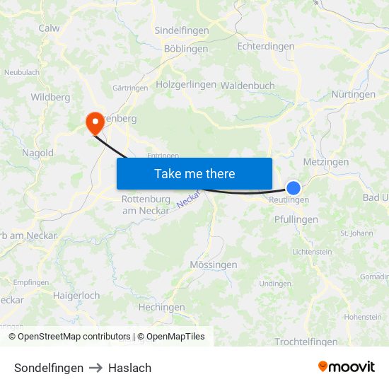 Sondelfingen to Haslach map