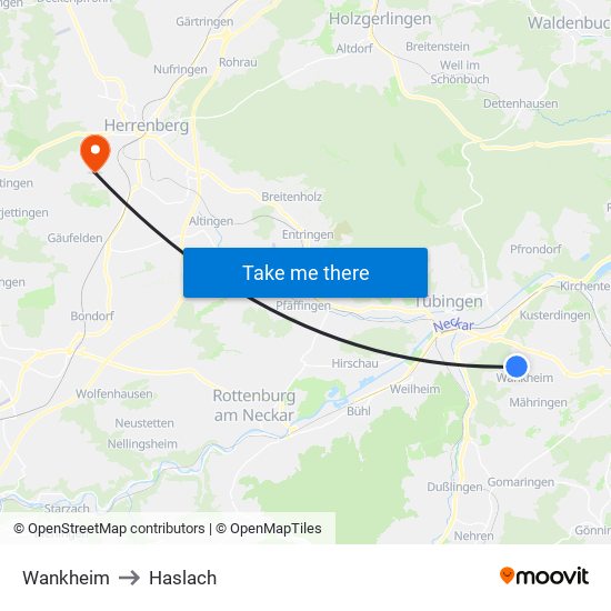 Wankheim to Haslach map