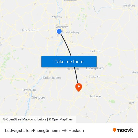 Ludwigshafen-Rheingönheim to Haslach map