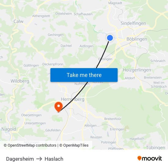 Dagersheim to Haslach map