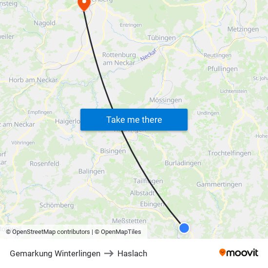 Gemarkung Winterlingen to Haslach map