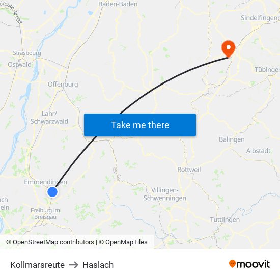 Kollmarsreute to Haslach map