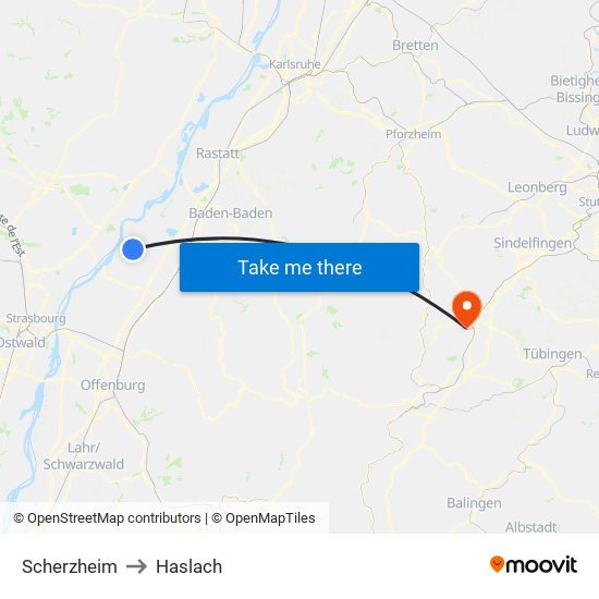 Scherzheim to Haslach map