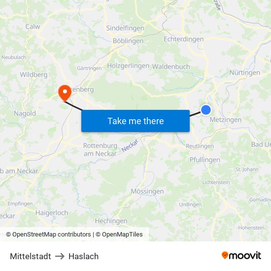 Mittelstadt to Haslach map