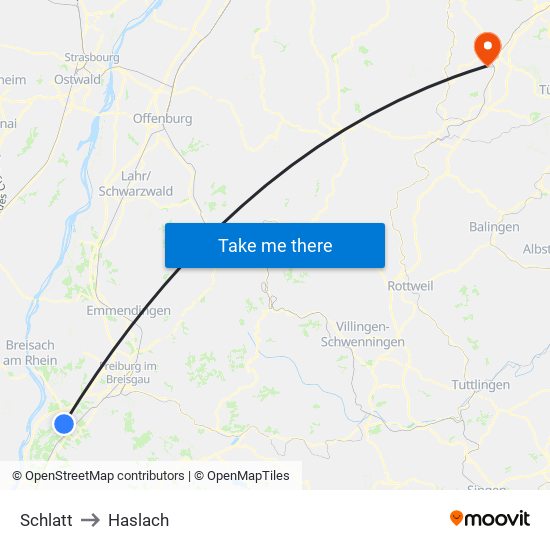 Schlatt to Haslach map