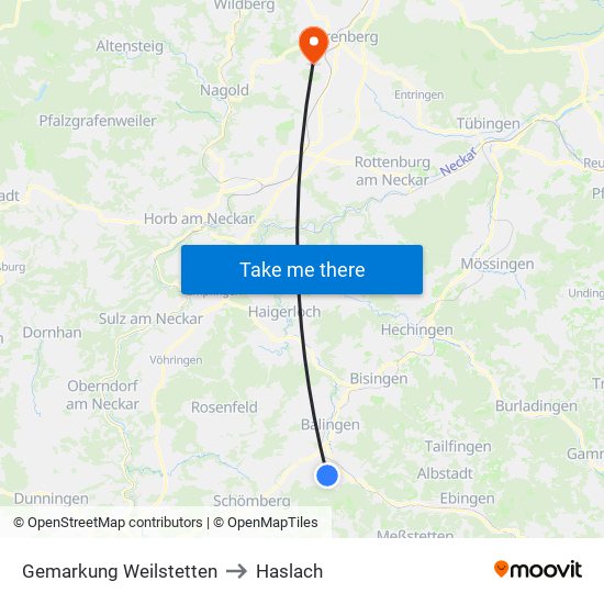 Gemarkung Weilstetten to Haslach map