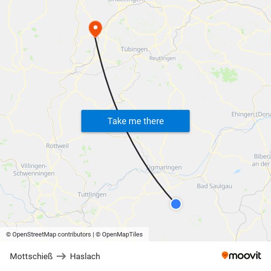 Mottschieß to Haslach map