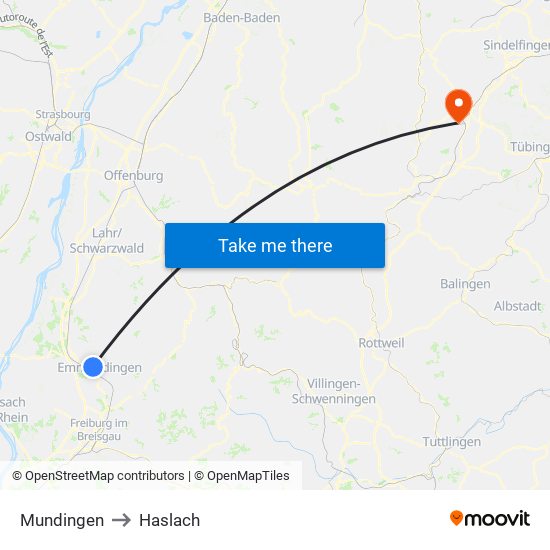 Mundingen to Haslach map