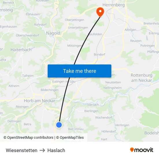 Wiesenstetten to Haslach map