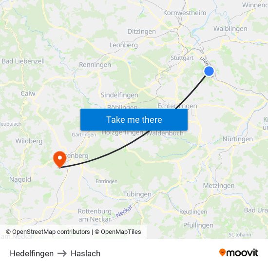 Hedelfingen to Haslach map