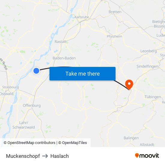 Muckenschopf to Haslach map