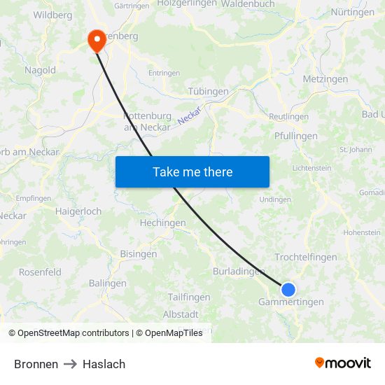 Bronnen to Haslach map