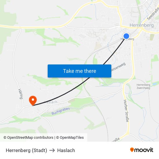 Herrenberg (Stadt) to Haslach map