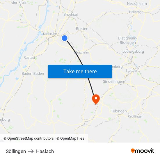 Söllingen to Haslach map