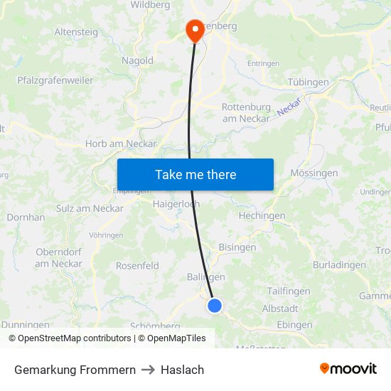 Gemarkung Frommern to Haslach map