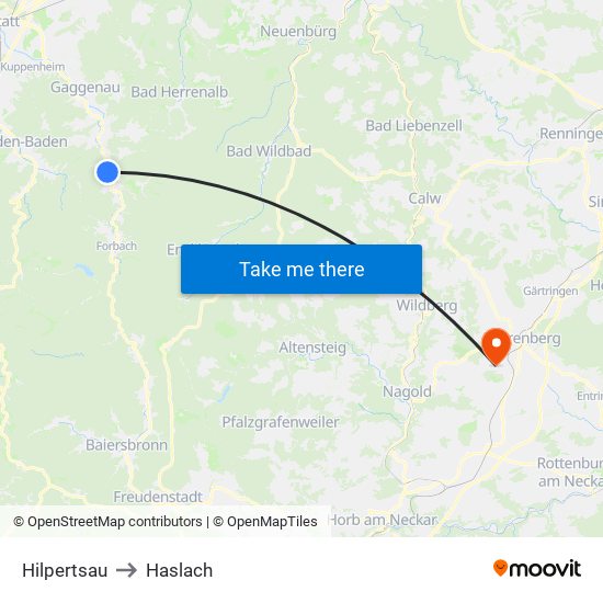 Hilpertsau to Haslach map